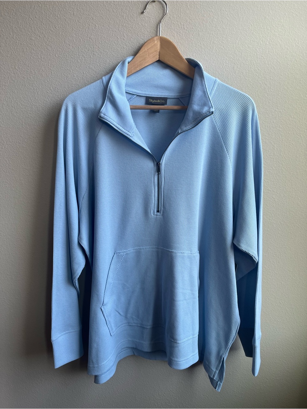 Blue Quarter Zip V Neck Blouse Pullover Top NWT - Picture 2 of 5